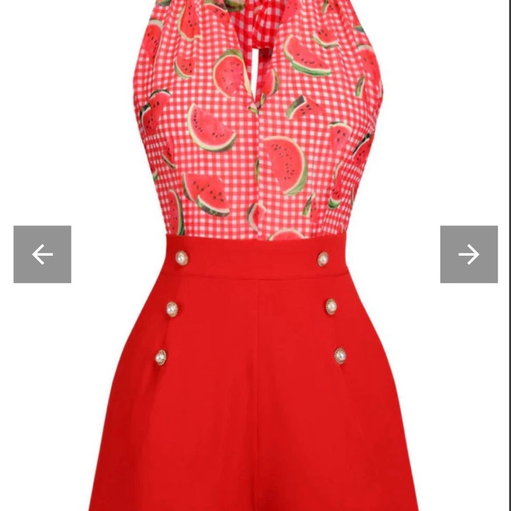 Red Watermelon Print Halter Romper